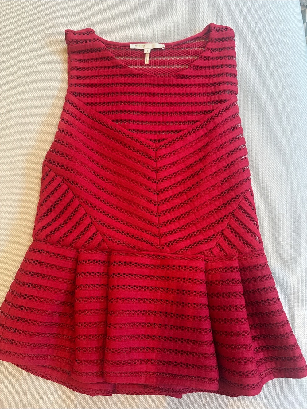 Maje Red Crochet Peplum Shell Top